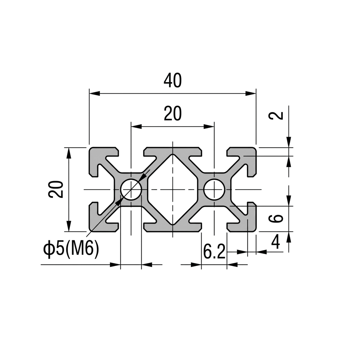 Perfil de Aluminio T-Slotted 20×40 mm | Estructural Industrial