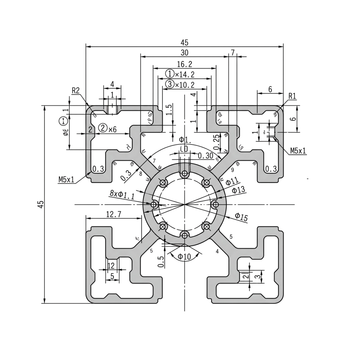 Perfil de Aluminio T-Slotted 45×45 mm | Estructural Industrial