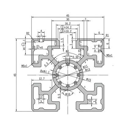 Perfil de Aluminio T-Slotted 45×45 mm | Estructural Industrial